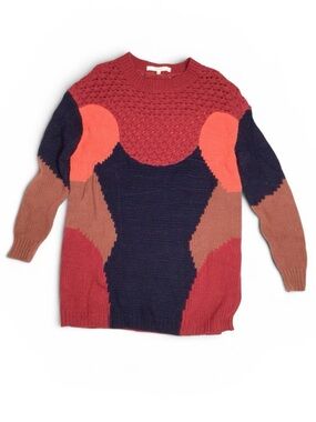 O'2nd Wool Cashmere Blend Color Block Mixed Knit Longline Sweater